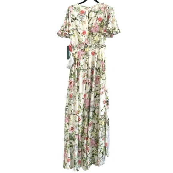 Mac Duggal Floral Beaded Flutter Sleeve Formal Gown Long Maxi Dress NWT Size 2 - Picture 6 of 8